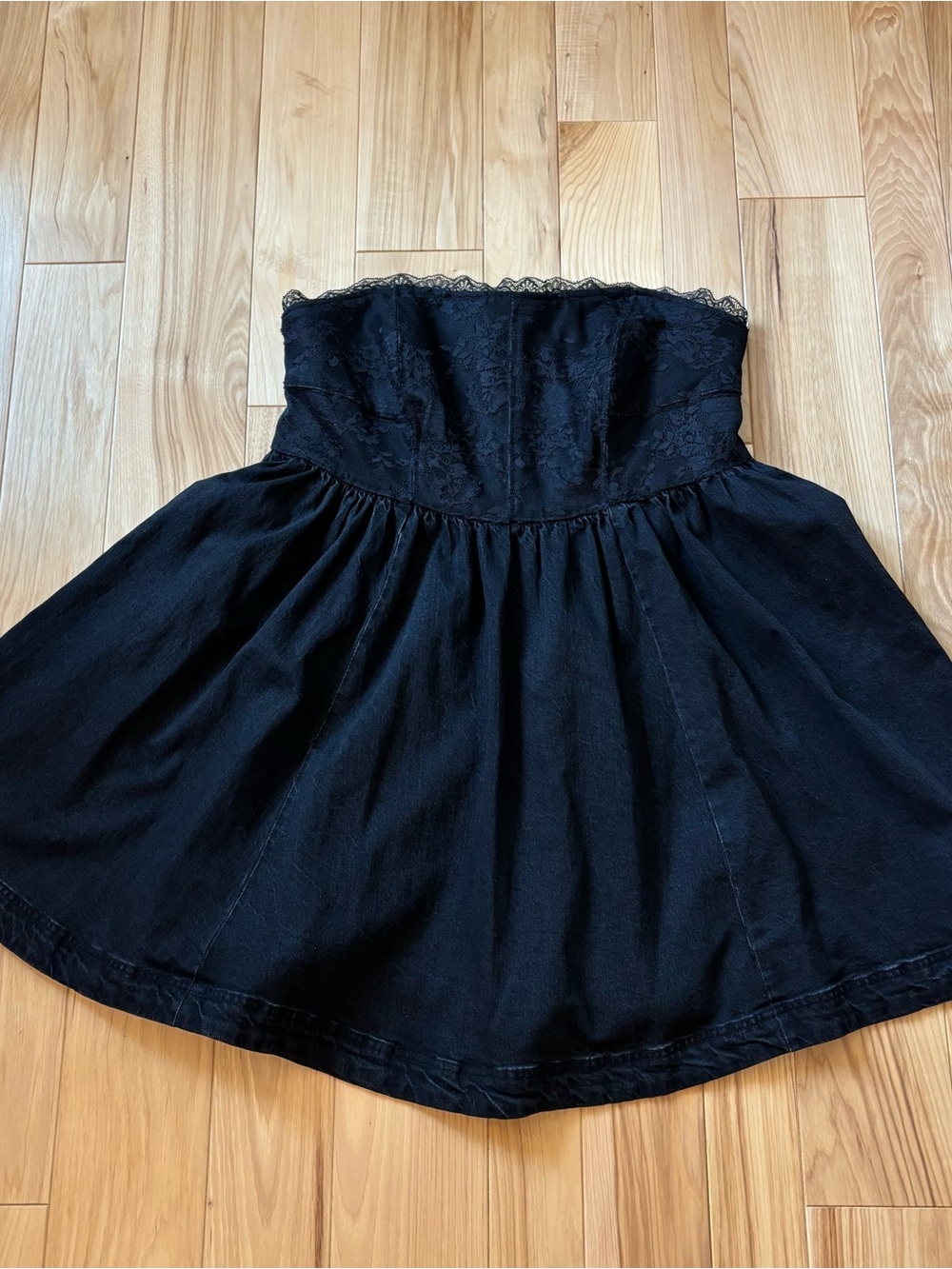 Anthropologie Pilcro Black Lace Bodice Denim Strapless Mini Dress